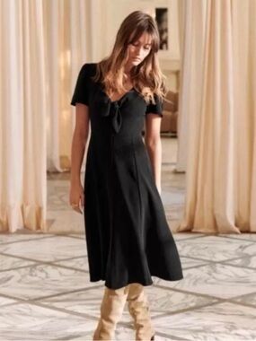 Sezane | Dresses | Sezane Linen Black Midi Dress | Poshmark